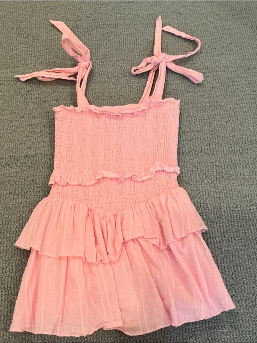 Katie J NYC Light Pink Smocked Tie-Strap Dress